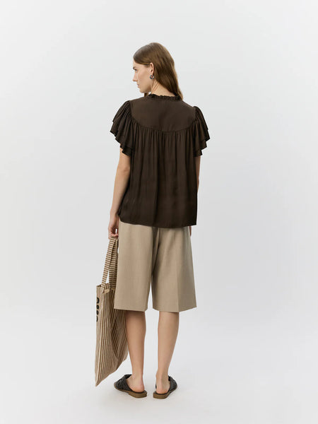 Lalila Frill Top in Intense Brown
