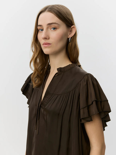 Lalila Frill Top in Intense Brown