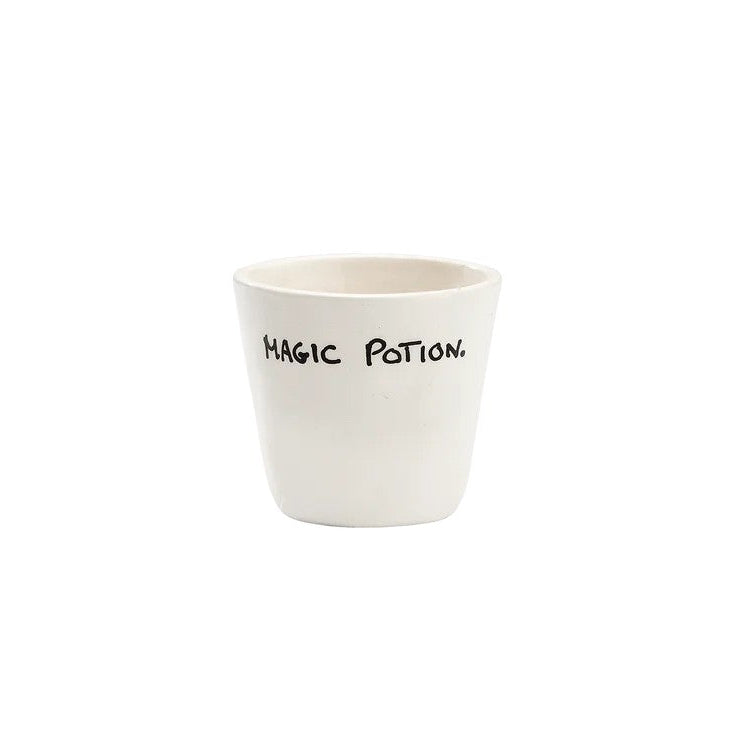 White Espresso mug with 'Magic Potion' text on a white background