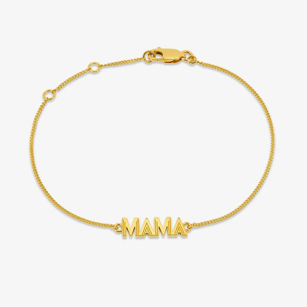 Gold MAMA Art Deco bracelet on white backgound