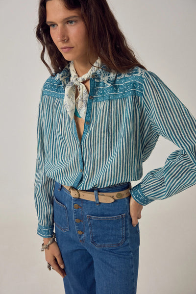Maria Mediterranean Stripes Blue Ink Shirt