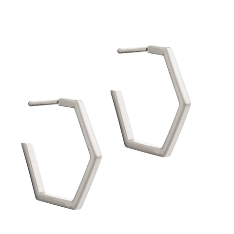 Silver medium Hexagon Hoop Earrings by Rachel Jackson