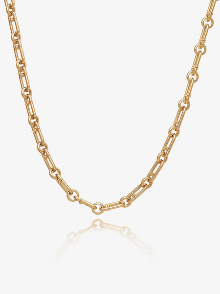 Gold chunky chain necklace on white background