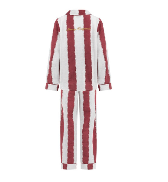 Red and white striped pajama set by anna + nina on a white background