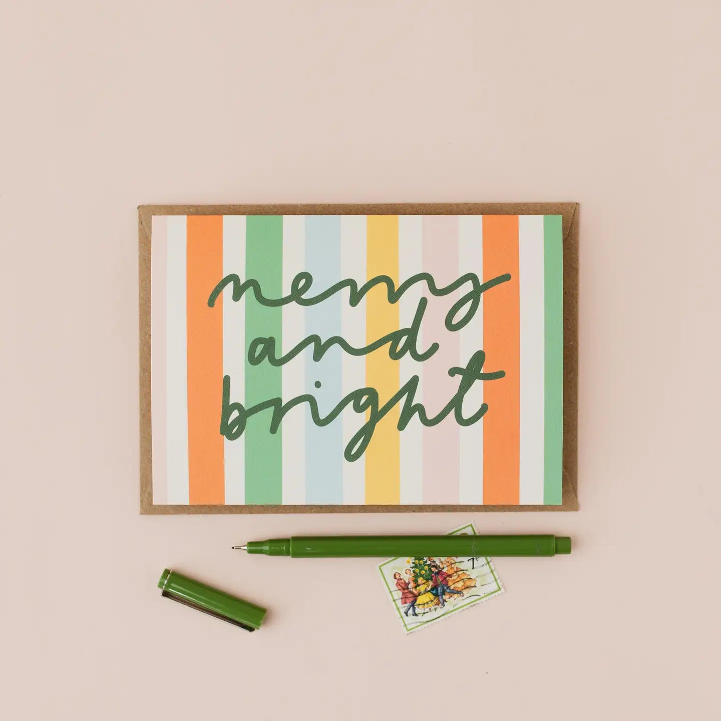 Merry and Bright Striped Christmas Card
