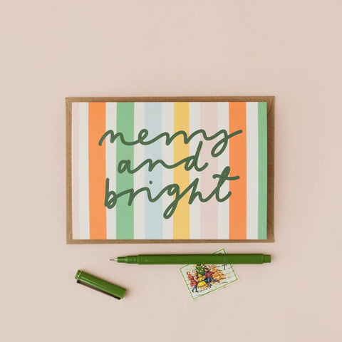 Merry and Bright Striped Christmas Card