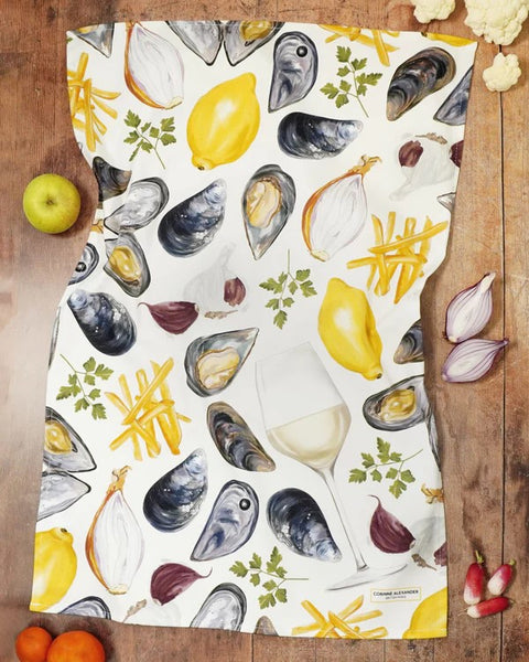 Corinne Alexander Moules Frites cotton tea towel