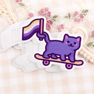 Non Binary Flag Cat on Skateboard