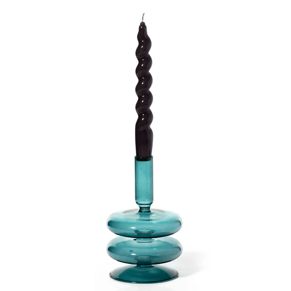 Ocean Teal coloured glassware taper candle holders from MÆGEN
