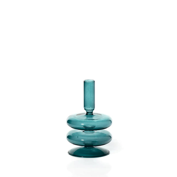 Ocean Teal coloured glassware taper candle holders from MÆGEN