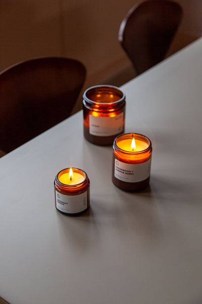 Hygge 120ml small candle in amber jar by OCTO