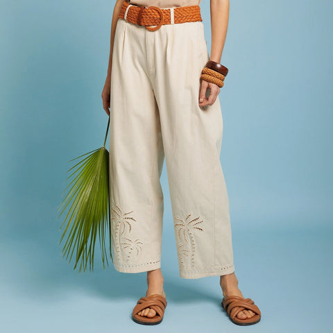 Palm Tree Embroidered Trousers