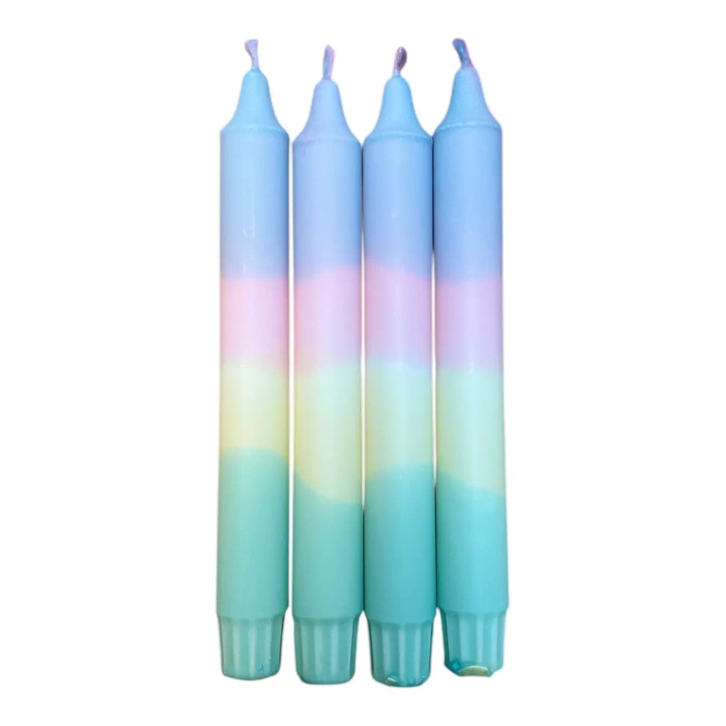 Pastel Green Yellow Pink & Blue Candle Pair