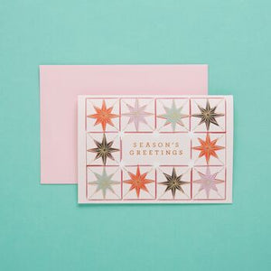 Pink Stars Seasons Greetings Christmas Card