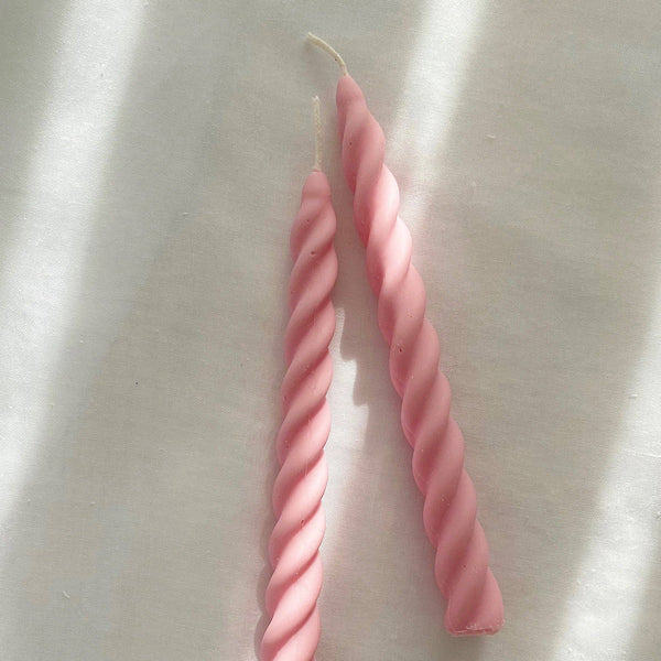 Bubblegum pink twirl candles Soie London