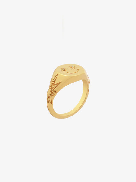 Happy Face Pinky Signet Ring