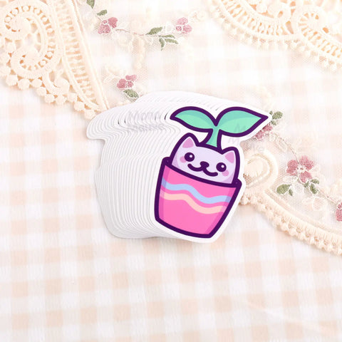 Mona Mauve Plant Cat vinyl sticker