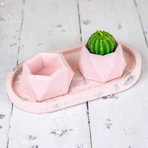 Jesmonite Oval Trinket Tray & Mini Planter Set