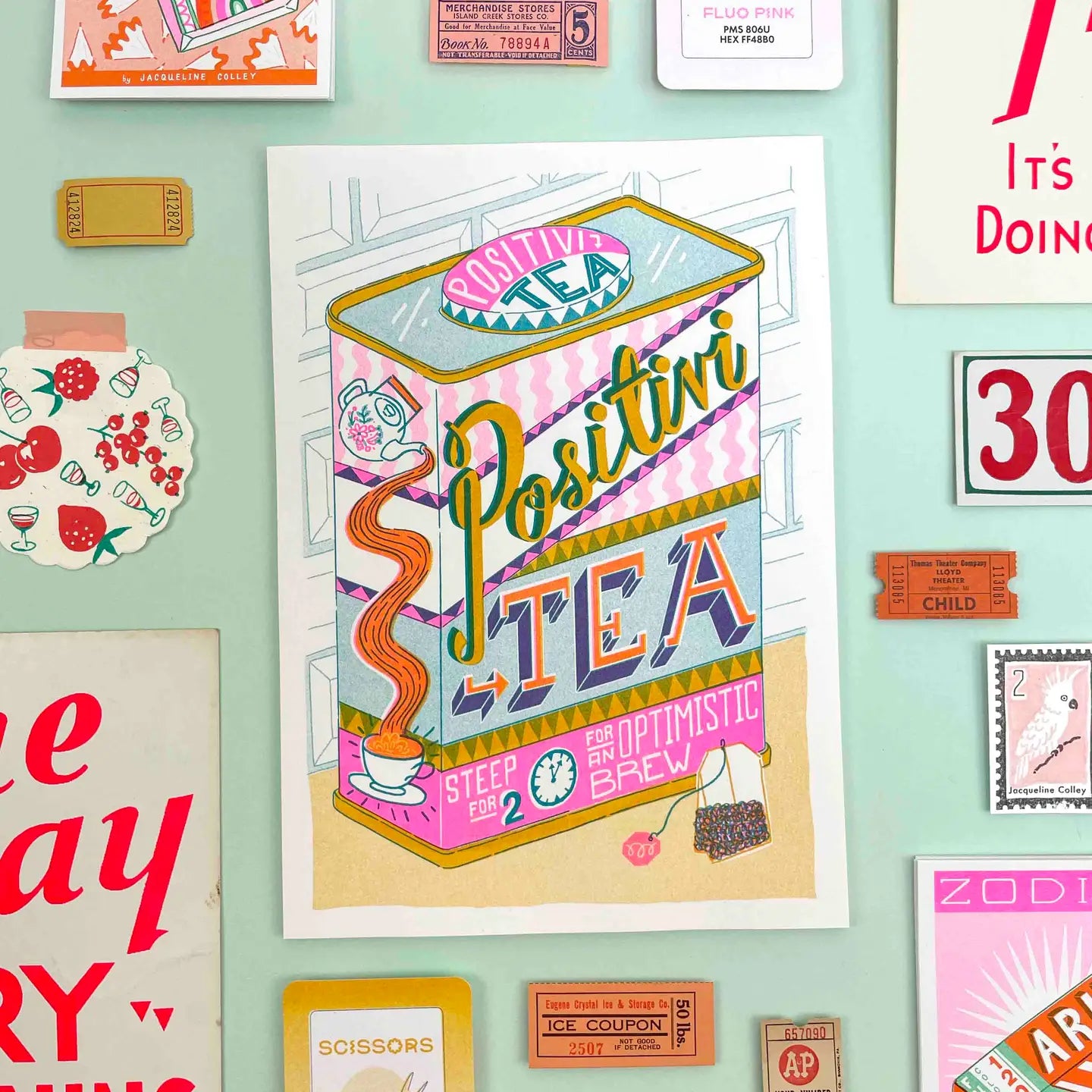 Positivity Tea Caddy A4 Risograph Print