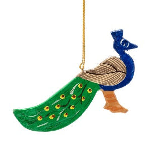 Decorative peacock ornament on a white background
