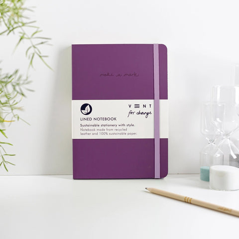 Vent for Change A5 recycled purple leather notebook