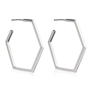 Large Silver Hexagon Hoop Earrings