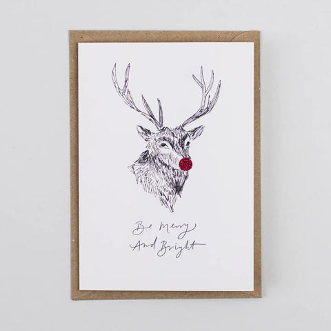 Red Nose Reindeer Be Merry and Bright Christmas Card