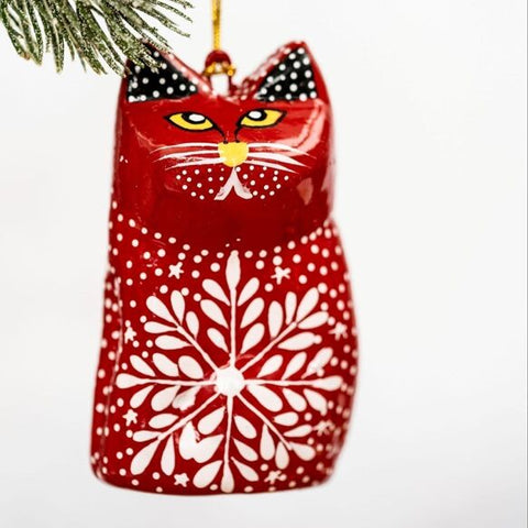 Red Snowflake Cat Decoration