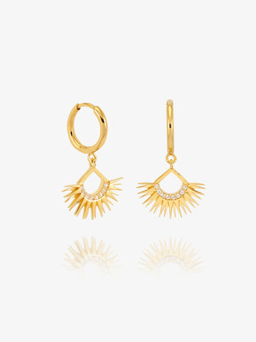 Rising Sun White Topaz Huggie Hoop Earrings