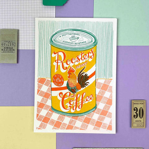 Rooster's Roast Coffee Tin A5 Risograph Print
