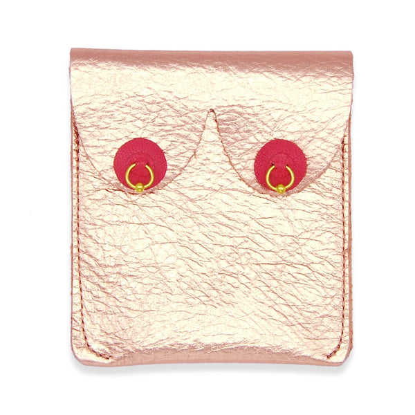 Rose Gold Leather Boob Purse with Piercings