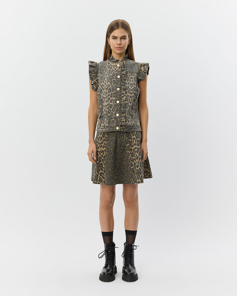 Farah Leopard Print Frill Sleeve Vest