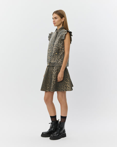 Farah Leopard Print Frill Sleeve Vest