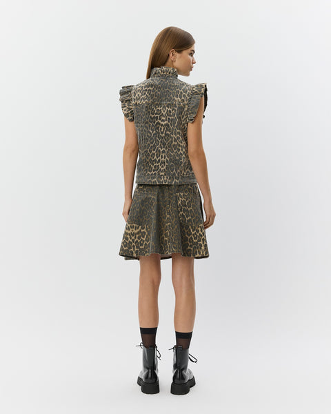Farah Leopard Print Frill Sleeve Vest