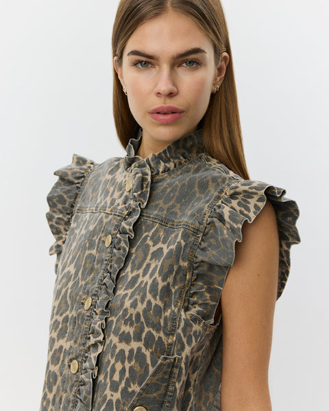 Farah Leopard Print Frill Sleeve Vest