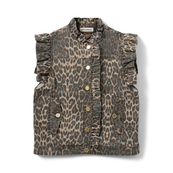 Farah Leopard Print Frill Sleeve Vest