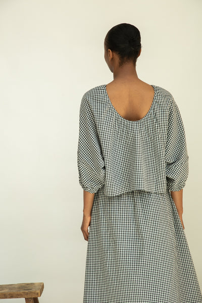 Ivy-Cay black and white gingham blouse from Beaumont Organic