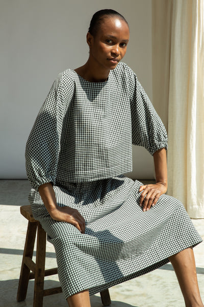 Ivy-Cay black and white gingham blouse from Beaumont Organic
