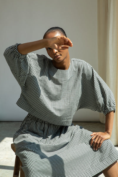 Ivy-Cay black and white gingham blouse from Beaumont Organic