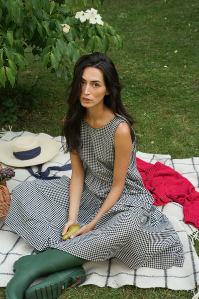 Kyra-Cay white and black gingham sleeveless maxi dress from Beaumont Organic