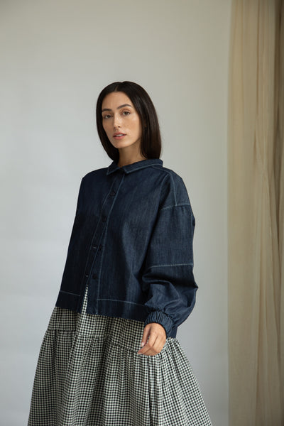 Tierra-Leigh dark denim blue overshirt from Beaumont Organic 