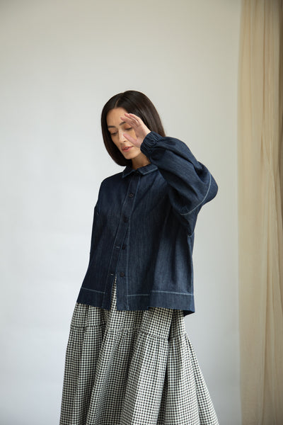 Tierra-Leigh dark denim blue overshirt from Beaumont Organic 