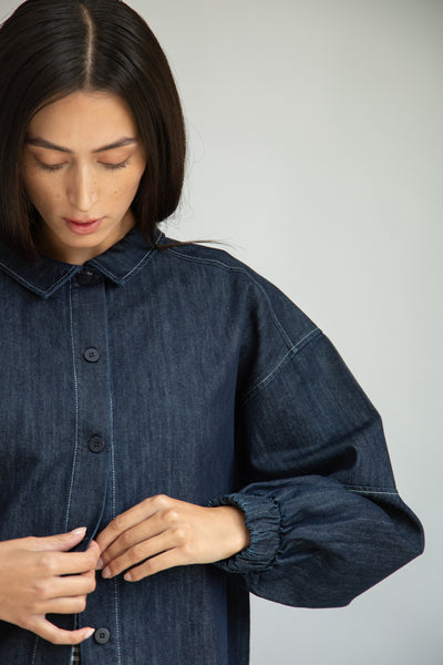 Tierra-Leigh dark denim blue overshirt from Beaumont Organic 