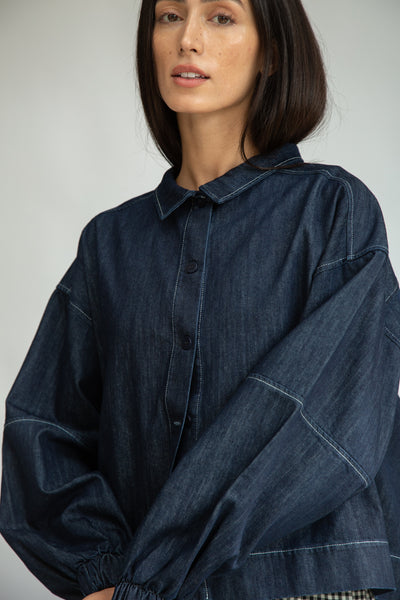 Tierra-Leigh dark denim blue overshirt from Beaumont Organic 