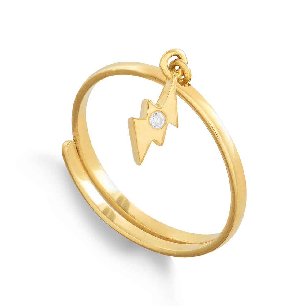 Gold Lightning Charm Ring
