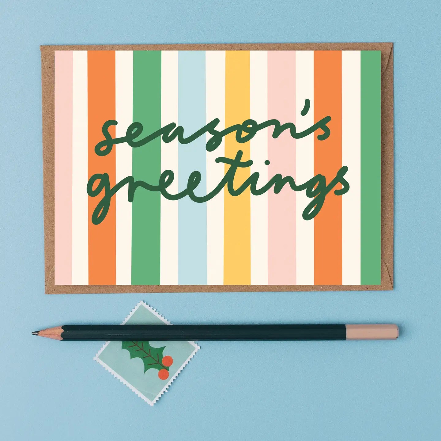 Season's Greetings Striped Christmas Card