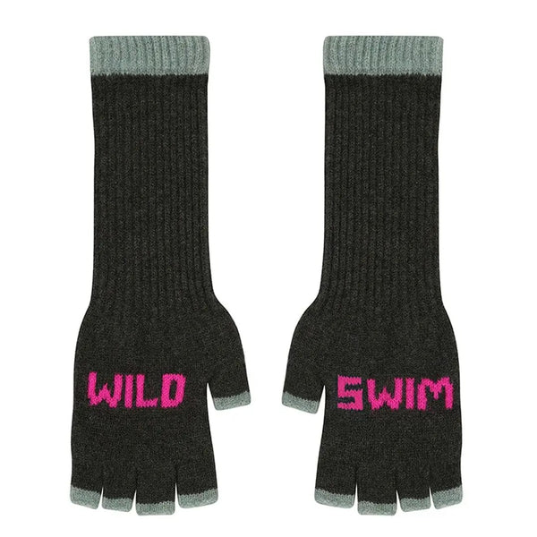 Black & Beech Wild Swim Seaweed Neon Pink Mojito fingerless wool gloves