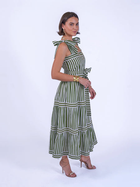 Olive Stripe Shelly Beach Dress