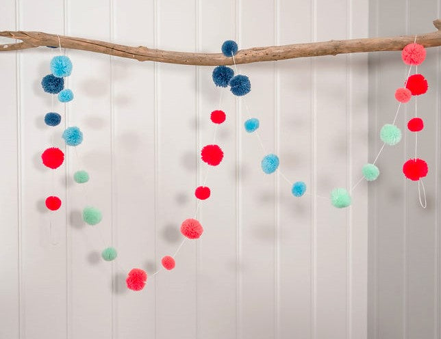 Blue, Green and Pink Sherbet Pom Pom Garland
