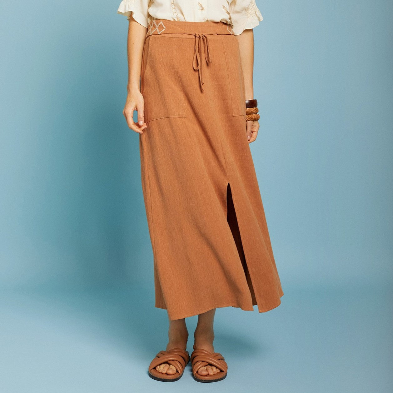 Fluid Tan Split Skirt